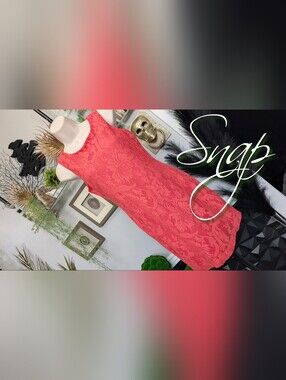 "Snap" Coral Lace Midi Sheath Dress SM